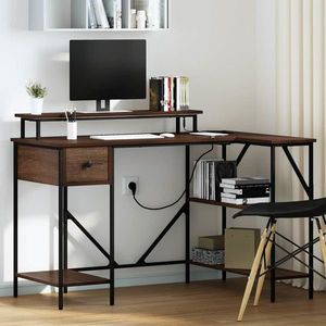 vidaXL Birou cu sertar Stejar brun 120 x 79 x 86.5 cm Lemn compozit imagine