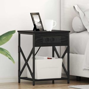 vidaXL Cabinet de noptiere cu stație de încărcare Stejar negru imagine