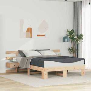 vidaXL Cadru de pat cu headboard Maro 160 x 200 cm Lemn de pin masiv imagine