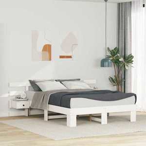 vidaXL Cadru de pat cu headboard Alb 160 x 200 cm Lemn de pin masiv imagine
