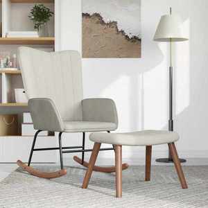 vidaXL Scaun balansoar cu taburet, alb crem, catifea imagine