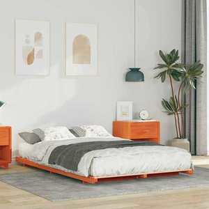 vidaXL Cadru de pat de podea Maro ceruit 140 x 190 cm imagine