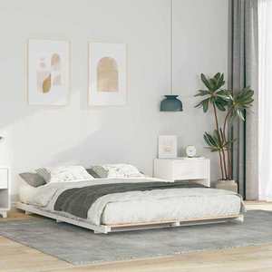 vidaXL Cadru de pat de podea Alb 160 x 220 cm Lemn masiv de pin imagine