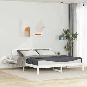 vidaXL Cadru de pat cu headboard Alb 180 x 200 cm Lemn de pin masiv imagine