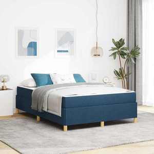 vidaXL Pat cu arcuri cu saltea Albastru și Alb 160 x 200 cm țesătură imagine