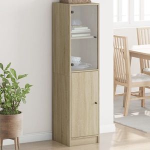 vidaXL Dulap cu ușă din sticlă, stejar sonoma, 35x37x142 cm imagine