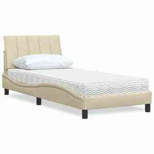 vidaXL Pat cu saltea, Hanko, crem, 90x200 cm, textil imagine