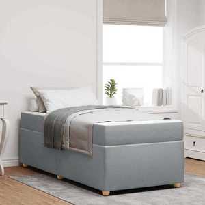 vidaXL Cadru de pat cu saltea Gri deschis 90 x 200 cm țesătură imagine