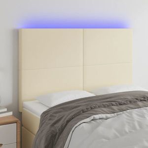 vidaXL Tăblie de pat cu LED, crem, 144x5x118/128 cm, piele ecologică imagine