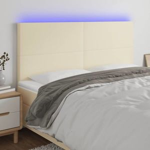 vidaXL Tăblie de pat cu LED, crem, 163x16x118/128 cm, piele ecologică imagine