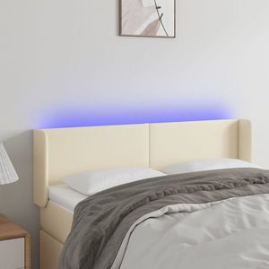 vidaXL Tăblie de pat cu LED, crem, 147x16x78/88 cm, piele ecologică imagine