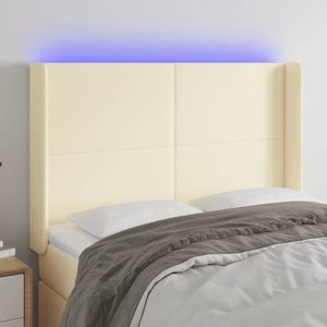 vidaXL Tăblie de pat cu LED, crem, 147x16x118/128 cm, piele ecologică imagine