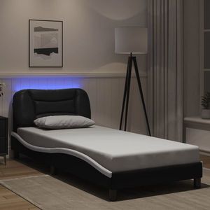 vidaXL Cadru de pat cu LED fără saltea Hvar negru/alb 90x190 cm imagine