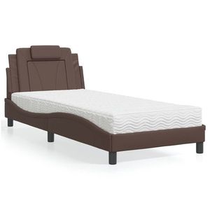vidaXL Pat, Viana, cu saltea, maro, 90x190 cm, piele ecologică imagine
