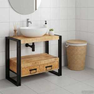 vidaXL Dulap pentru chiuvetă de baie Lemn masiv de mango și fier imagine