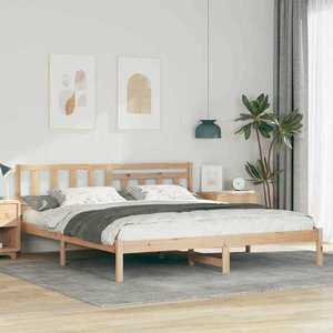 vidaXL Cadru de pat cu headboard Maro 200 x 200 cm Lemn de pin masiv imagine