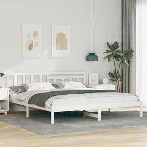 vidaXL Cadru de pat cu headboard Alb 180 x 200 cm Lemn de pin masiv imagine