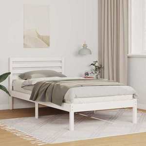 vidaXL Cadru de pat cu headboard Alb 90 x 190 cm Lemn de pin masiv imagine