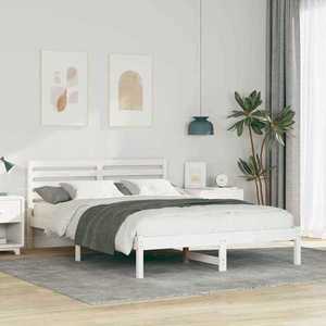 vidaXL Cadru de pat cu headboard Alb 140 x 210 cm Lemn de pin masiv imagine