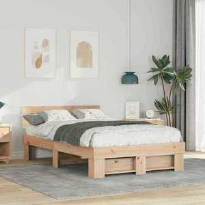 vidaXL Cadru de pat cu headboard Maro 120 x 200 cm Lemn de pin masiv imagine