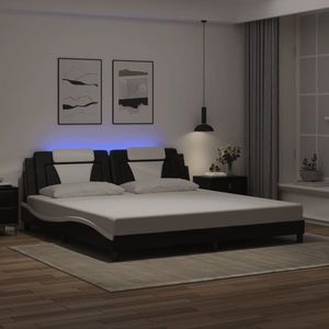 vidaXL Cadru de pat Viana cu LED fără saltea negru/alb 200x200 cm imagine