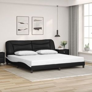 vidaXL Cadru de pat fără saltea Hvar negru și alb 200x200cm piele artificială imagine