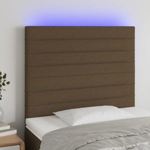 vidaXL Tăblie de pat cu LED, maro închis, 90x5x118/128 cm, textil imagine