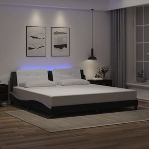 vidaXL Cadru de pat cu LED fără saltea Zadar negru/alb 200x200 cm imagine