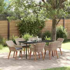 vidaXL Set de dining Gri deschis Rattan poli imagine