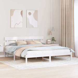 vidaXL Cadru de pat cu headboard Alb 180 x 200 cm Lemn masiv de pin imagine