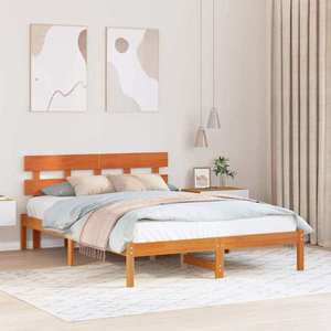 vidaXL Cadru de pat cu headboard Maro 160 x 200 cm Lemn masiv de pin imagine