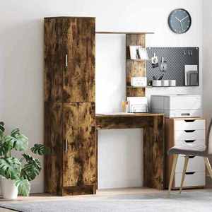 vidaXL Birou cu spațiu de depozitare cu raft 2 pcs Stejar fumuriu imagine