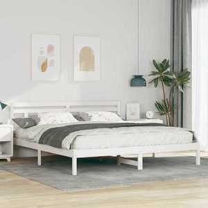 vidaXL Cadru de pat cu headboard Alb Lemn masiv de pin imagine