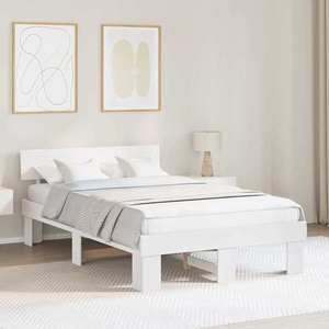 vidaXL Cadru de pat cu headboard Alb 120 x 190 cm Lemn de pin masiv imagine