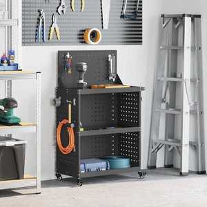 vidaXL Cărucior pentru unelte cu raft cu roata Negru 65 x 35 x 111 cm imagine