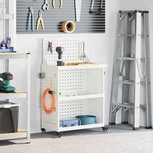 vidaXL Cărucior pentru unelte cu raft cu roata Alb 65 x 35 x 111 cm imagine