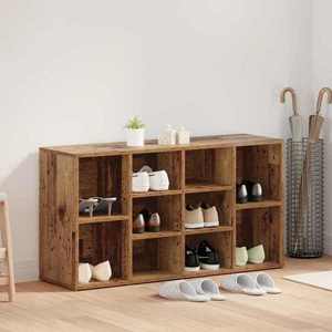 vidaXL Bancă pentru pantofi cu raft Lemn vechi 103 x 30 x 54.5 cm imagine