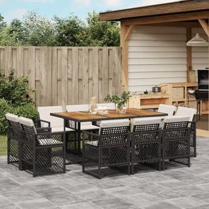 vidaXL Set mobilier de exterior cu perne, 11 piese, negru, poliratan imagine