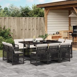 vidaXL Set mobilier de exterior cu perne, 11 piese, negru, poliratan imagine