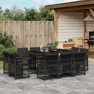 vidaXL Set mobilier de exterior cu perne, 11 piese, negru, poliratan imagine