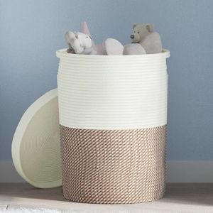 vidaXL Coș de depozitare cu capac, maro și alb, Ø37x50 cm bumbac imagine