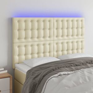 vidaXL Tăblie de pat cu LED, crem, 144x5x118/128 cm, piele ecologică imagine