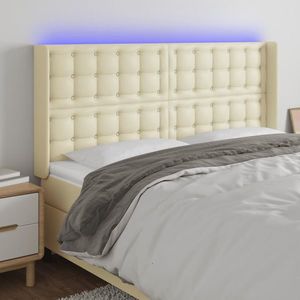 vidaXL Tăblie de pat cu LED, crem, 147x16x118/128 cm, piele ecologică imagine