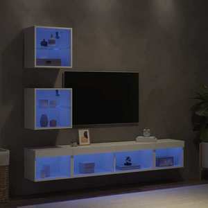 vidaXL Unități de perete TV cu LED-uri, 5 piese, alb, lemn prelucrat imagine