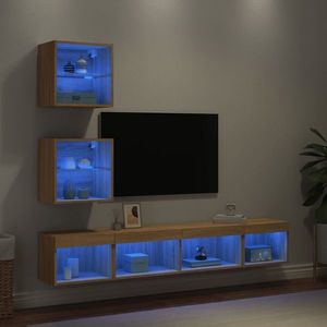 vidaXL Unități de perete TV cu LED-uri, 5 piese, stejar sonoma, lemn imagine