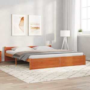 vidaXL Cadru de pat cu headboard Maroniu cerat 205.5 x 95.5 x 51 cm imagine