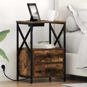 vidaXL Cabinet de noptiere cu stație de încărcare Stejar afumat imagine