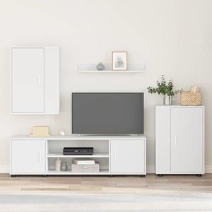 vidaXL Set comodă TV Pe perete 4 pcs Alb Lemn compozit imagine