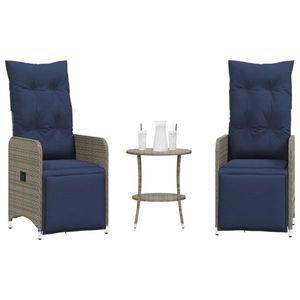 vidaXL Scaune de grădină rabatabile, 2 buc., cu masă, gri, poliratan imagine