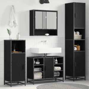 vidaXL Set de mobilier pentru baie Stejar Negru 35 x 37, 5 x 188, 5 cm imagine